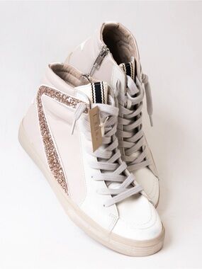 NWT! Shu Shop Rooney High Top Sneaker Glitter  Star Side zip tennis shoe 6.5